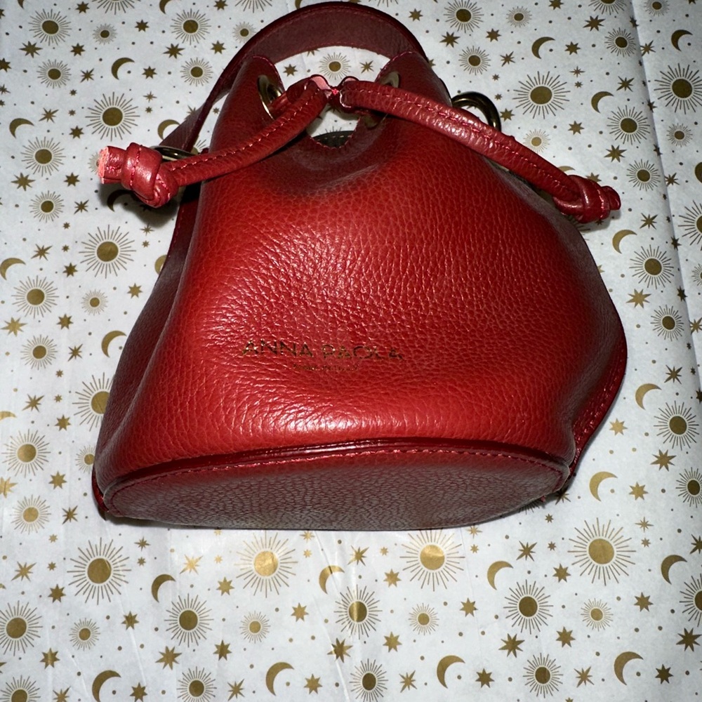 Anna Paola Red Bucket Leather Bag
